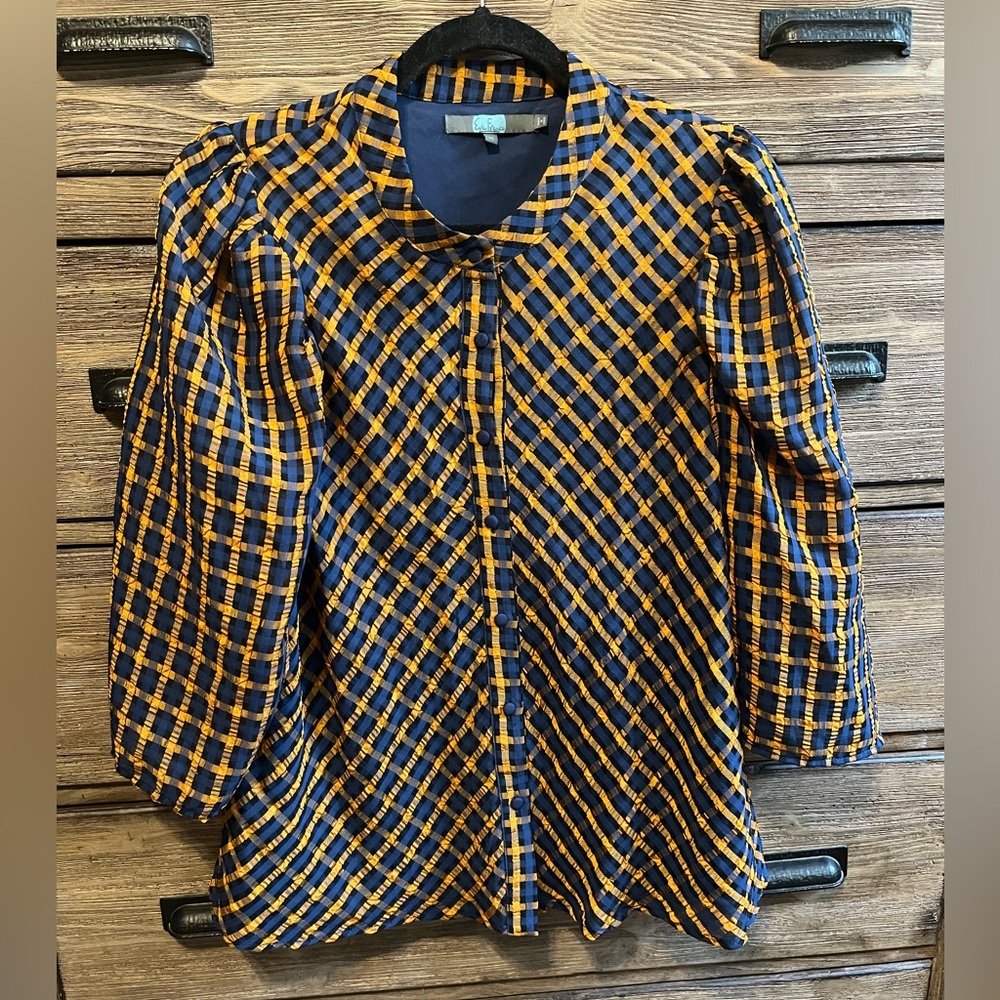 Puffy Sleeve Plaid Top